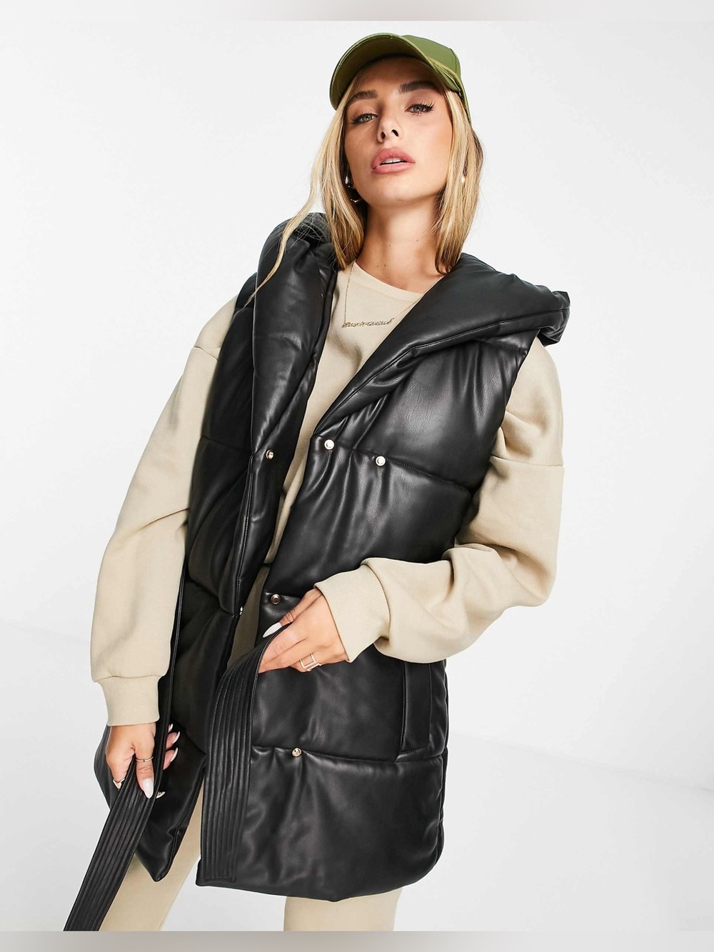 FINAL PRICE NWT NEW River Island Faux Leather Padded Belted Gilet Vest